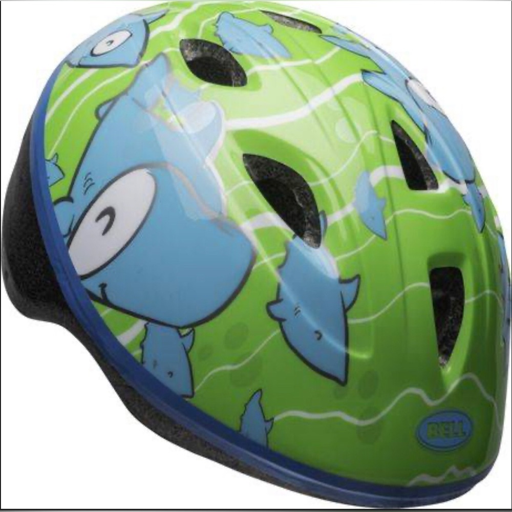 Kids' Bright Green Shark Print Bike Helmet - Small